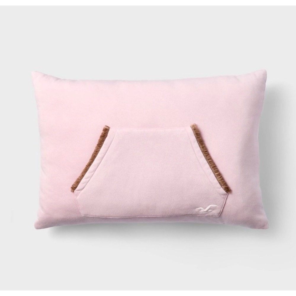 Hollister x Target Pink Hoodie Pocket Decorative Pillow Faux Fur Trim Logo